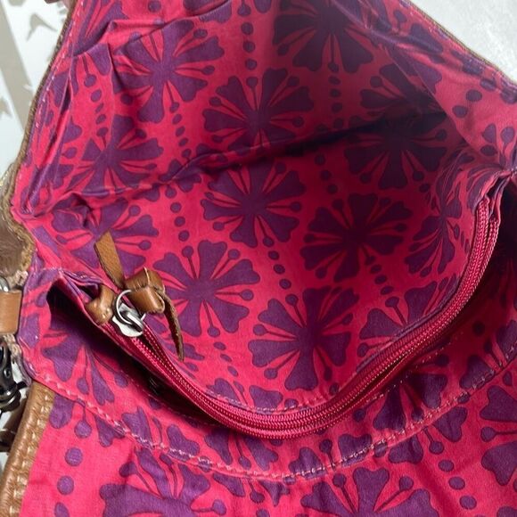 Fossil Patchwork Leather Suede Fabric Hobo Shoulder Bag Clutch - Picture 4 of 11